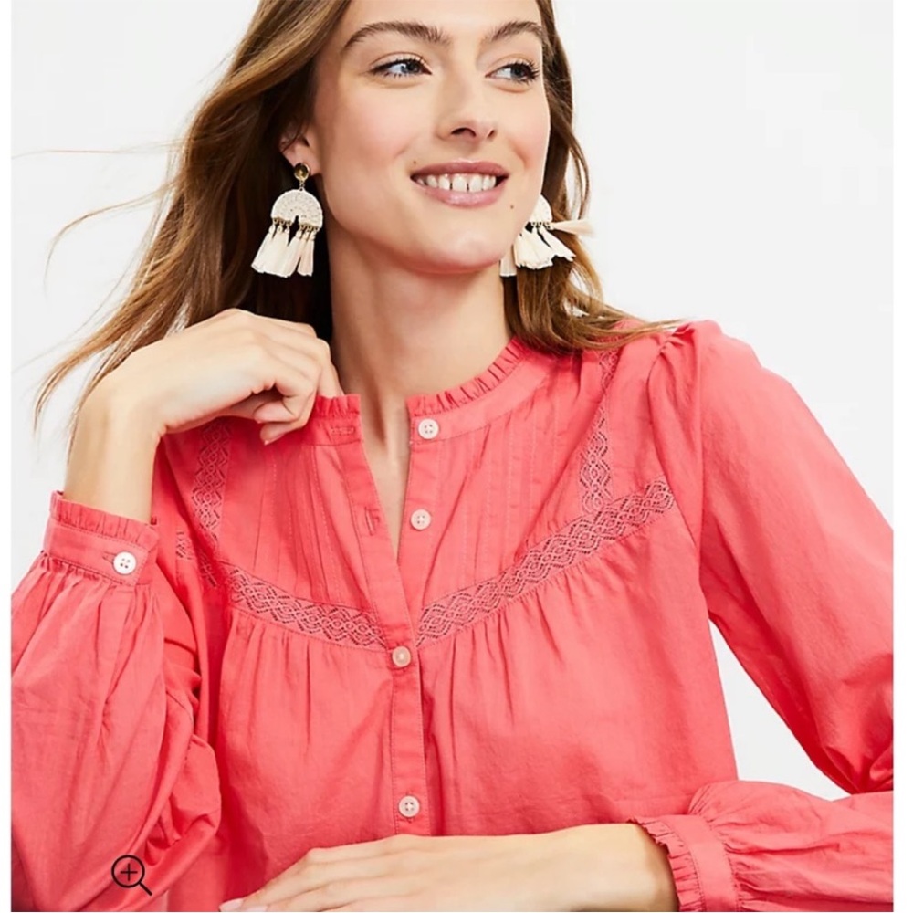 LOFT Cotton Long Sleeve Blouse, Size XL
